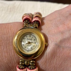 Vintage Women’s Bonetto Pink Beaded Watch